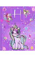 H: Unicorn Composition Notebook Wide Ruled Monogrammed Initial H