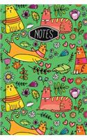 Notes: Abstract Cats Illustrations Pattern Fern Green Background 6"X9" 120 Pages