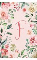 Notebook 6"x9" - Initial F - Pink Green Floral Design