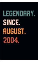 Blank Lined Journal, Notebook, Diary, Planner - Legendary Since August 2004 - 15th Birthday Gift For 15 Years Old Boys and Girls born in August: Medium College-Ruled Journey Diary, 110 page, Lined, 6x9 (15.2 x 22.9 cm)