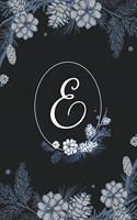 E: Elegant Black & Blue Stylish Floral Monogram Initial E Notebook Blank Lined Paper Journal Gift for Women & Girls