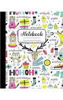 Notebook College Ruled 7.5 x 9.25 in / 19.05 x 23.5 cm: Composition Book, Christmas Collage Reindeer Cat Owl Bear Socks Mittens Cover, C783