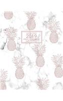 2019: Weekly and Monthly Planner/Calendar Jan 2019 - Dec 2019 Rose Gold Pineapple Pattern on White and Gray Marble