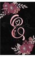 E: Initial E Monogram Journal Notebook for Women, Girls, Artistic Rose Gold Letter, Pink Floral Flowers, Black Marble Background, 108-Page College Rule