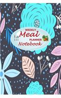 Weekly Meal Planner Notebook: 52 Weeks of Food Menu Planning with Grocery Shopping List, Recipe pages Size 6x9 in - Big Flowers Print