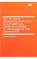 List of Tests (Reagents) Arranged in Alphabetical Order According to the Names of the Originators