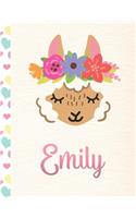 Emily: Personalized Llama Sketchbook For Girls With Pink Name - 8.5x11 110 Pages. Doodle, Draw, Sketch, Create!