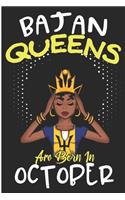 Bajan Queens Are Born In October: Barbados Girl Birthday Gift Blank Lined Notebook