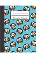 Composition Notebook: Big Back to School Notebook to Write in Blue Penguin Design College Ruled 120 Pages 8.5 X 11