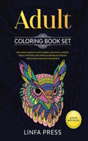 Adult Coloring Books Set: 200 Unique Designs, Funny Animals, Beautiful Flowers, Paisley Patterns, and Spiritual Mandalas For Easy Stress Relief and Adult Relaxation