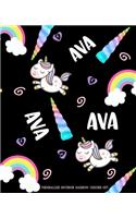 Ava Personalized Notebook Rainbow Unicorn Gift: Wide Ruled Lined Composition Notebook Journal 7.5x9.25 100 Pgs