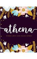 Athena: Notebook - Libreta - Cahier - Taccuino - Notizbuch: 110 pages paginas seiten pagine: Modern Florals First Name Notebook in Light Pink, Baby Blue & M