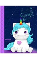 Smile Sparkle Shine Sketchbook Journal: Baby Unicorn Blank Page Planner for Doodles, Drawings, Writing and Coloring in a Creative Way for Primary Girls to Young Teens