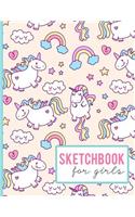 Sketchbook for Girls: Cute Unicorn Cover 8,5x11 Large Sketch Book Journal, Blank Unlined Paper for Sketching, Drawing, Doodling or Writing.