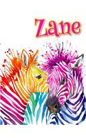 Zane: Rainbow Zebras, Personalized Journal, Diary, Notebook, 105 Lined Pages, Christmas, Birthday, Friendship Gifts for Girls, Teens and Women, Book Size 