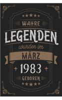 Wahre Legenden wurden im März 1983 geboren: Vintage Geburtstag Notizbuch - individuelles Geschenk für Notizen, Zeichnungen und Erinnerungen - liniert mit 100 Seiten