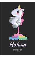 Halima - Notebook: Blank Ruled Personalized & Customized Name Rainbow Farting Unicorn School Notebook Journal for Girls & Women. Funny Unicorn Desk Accessories for Kin