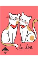 Notebook: cat in love cute cat on pink cover and Dot Graph Line Sketch pages, Extra large (8.5 x 11) inches, 110 pages, White paper, Sketch, Notebook journal(1 Notebook)
