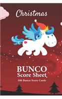 Bunco Score Sheets: 100 Score Cards for all Game Lovers 101 pages, 6"x9" Paperback Bunco Party Supplies, dice game on the cover: Red background with a unicorn unicorn, 