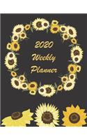 2020 Weekly Planner: Pretty Black and Yellow Sunflower Agenda Journal