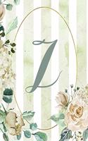 Notebook 6"x9", Letter Z, Green Stripe Floral Design: (26 Letter/Initial Z - Green Stripe Floral Design Notebook 6"x9" Alphabet)