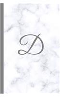 D: Letter D Monogram Marble Journal with White & Grey Marble Notebook Cover, Stylish Gray Personal Name Initial, 6x9 Inch Blank Lined College Ruled Dia