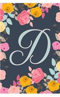 D: Letter D Journal, Ditzy Flowers, Personalized Notebook Monogram Initial, 6 X 9