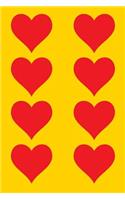 100 Page Unlined Notebook - Red Hearts on Gold: Unruled; Blank White Paper; 6" x 9"; 15.2 cm x 22.9 cm; 50 Sheets; Page Numbers; Table of Contents; Diary; Journal; Glossy Cover; Love; Luv