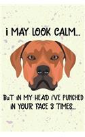 I May Look Calm But In My Head I've Punched In Your Face 3 Times: Rhodesian Ridgeback Puppy Dog 2020 2021 Monthly Weekly Planner Calendar Schedule Organizer Appointment Journal Notebook For Dog Owners and Puppy Lov