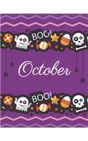 October: Boo boo Halloween purple cover and dotted pages, Extra large (8.5 x 11) inches, 110 pages, White paper