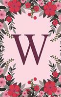 W: Name Monogram Initial W Pink Floral 6x9" Dot Bullet Notebook/Journal Gift Idea For Girls, Women, School, College and Work