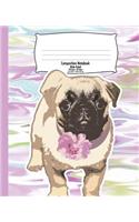 Pug Dog Composition Notebook for Kids: Back to School, Colorful Marble - Wide Ruled 7.5 x 9.25 In - 120 Pages