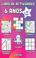 Libro de actividades 6 años: 6 en 1 - Sopa de letras, Sudoku, colorear, laberintos, KenKen y tres en línea (Vol.1)(1 Libro de Actividades 6 Años)