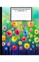 Unruled Composition Notebook 8" x 10". 120 Pages. Floral Watercolor Painting.