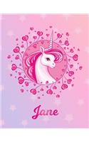 Jane: Unicorn Sheet Music Note Manuscript Notebook Paper - Magical Horse Personalized Letter H Initial Custom First Name Cover - Musician Composer Instrum