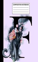 Composition Notebook: Letter F Black Panther Monogram Floral Wide Ruled Lined Note Book - Pretty Lavender Cat Lover Journal with Lines for Kids Teens Students or Teachers