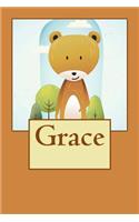 Grace: Bear Personalized Name 100 Lined Journal Pages - Diary - 6"x 9" Large Composition Note Book Gloss Finish Paperback(Notebook Lined Pages with Blank Date and Page Number)