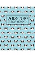 2018-2019 Weekly Planner: Cute Panda & Pink Hearts on Blue