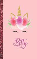 Betty: Betty Marble Size Unicorn SketchBook Personalized White Paper for Girls and Kids to Drawing and Sketching Doodle Taking Note Size 8.5 x 11