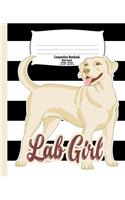 Labrador Composition Notebook for Kids, Lab Girl: Wide Ruled - Back to School, Stripes - 7.5 x 9.25 In - 120 Pages