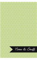Notes & Stuff - Lined Notebook with Lime Green Key Maze Pattern Cover