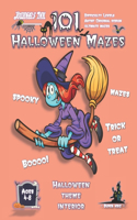 Halloween Maze Book for Kids Ages 4-8: 101 Puzzle Pages. Custom Art Interior. Cute fun gift! Pink Smiling Witch. SUPER KIDZ