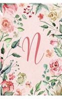 Notebook 6"x9" - Initial N - Pink Green Floral Design: College ruled notebook with initials/monogram - alphabet series.(14 Initial/Letter N - Pink Green Floral Design Notebook 6"x9")