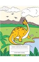 Primary Composition Notebook Story Paper Journal: Cute Dinosaur Create Your Own Story for Grades K-2, Top Half Blank Dotted Midline and Picture Space, Large Workbook