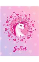 Juliet: Unicorn Large Blank Primary Handwriting Learn to Write Practice Paper for Girls - Pink Purple Magical Horse Personalized Letter J Initial Custom Fir