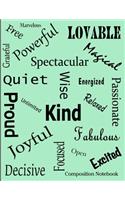 Affirmation Words Composition Notebook: Affirmation Words Composition Notebook - 8.5 x 11 - 200 pages (100 sheets) College Ruled Lined Paper. Glossy Light Green Cover.
