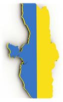 The Flag of Ukraine Filled into a Ukrainian Country Map Outline Map