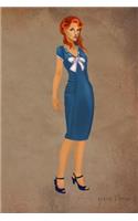 1940s Dress: Blue Bow Tie Dress Vintage Style Fashion Illustration Soft Cover Journal, Diary, Notebook with Lined Pages