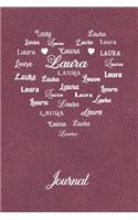 Personalized Journal - Laura: Name in Many Different Fonts in Heart Shape on Rose Leather Look Background