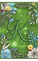 Watercolor Flower Monogram Journal: Monogrammed Cover College Ruled Notebook Composition Book Diary Letter K